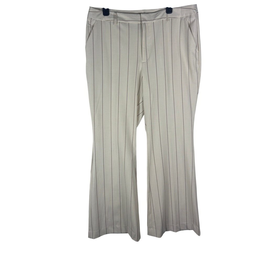 Worthington Women's Flare Pants Ivory Brown Pinstripe Size 16 Dress Casual‎ NEW